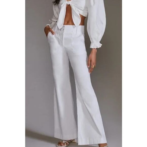 Maeve Pants - Maeve by Anthropologie The Naomi Wide Leg Linen Blend Pants, White, Size 4